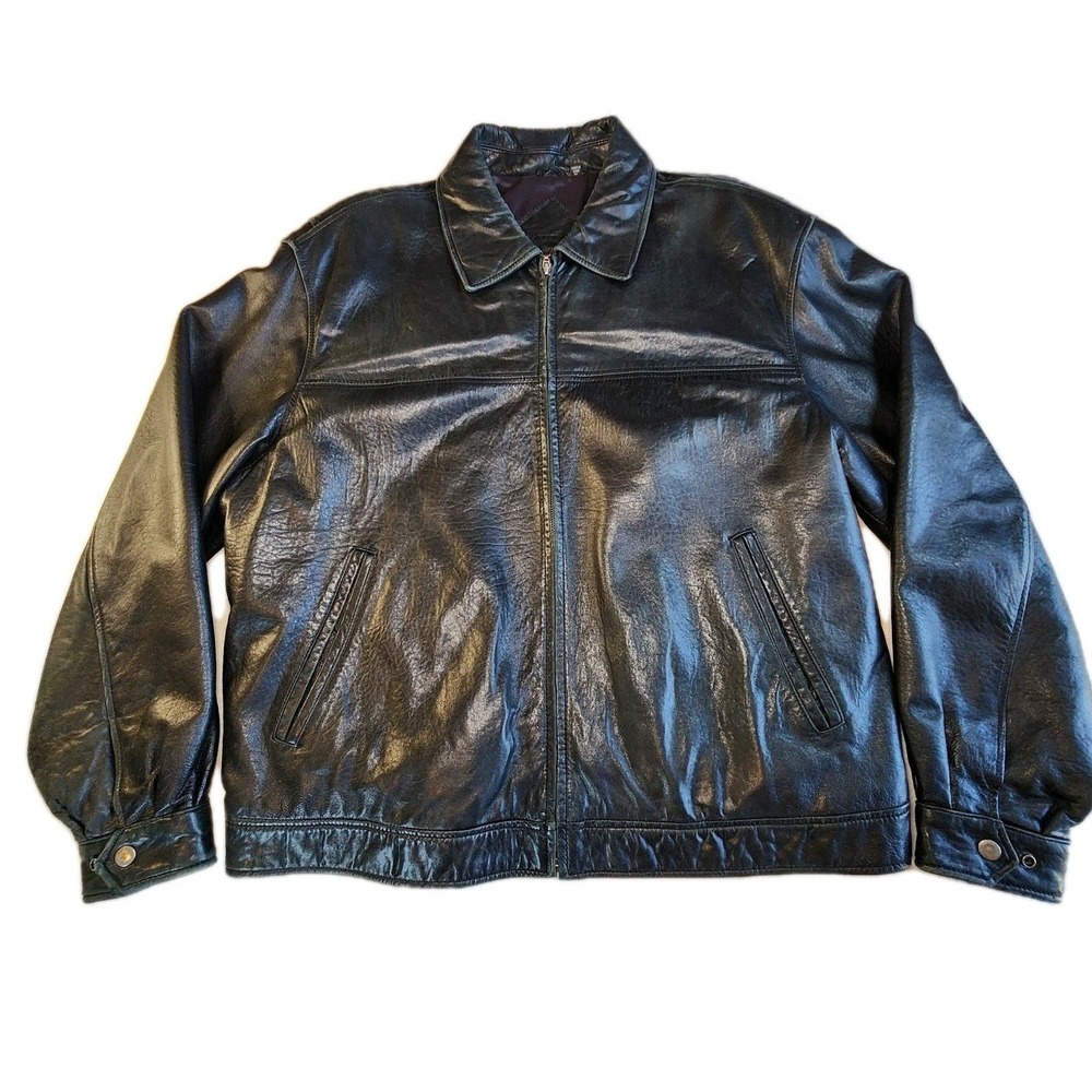 ROUNDTREE & YORKE Lambskin Leather Jacket‎ Mens XL Black Bomber Soft Luxury